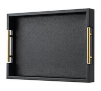 Grand Plateau de Service rectangulaire Noir avec poignées dorées en Bois pour Ottoman, décoration de Table Basse