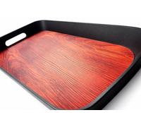 Grand Plateau de Service Rectangulaire Noir et Effet Bois Rouge (Acajou), avec Poignées, Plastique/Mélamine, Antidérapant, Plateau Repas et Décoratif (45 x 33 x 5 cm)