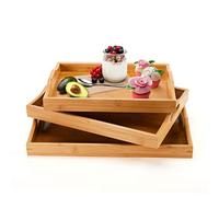 Grand Plateau Repas en Bambou, Petit Déjeuner et Service Rectangulaire - Kit de 3 (Naturel)