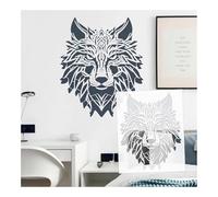 Grand pochoir géométrique en forme de tête de loup pour peinture, pochoir en plastique réutilisable pour décoration d'intérieur, meubles modernes (S 50 x 59 cm)
