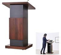 Grand podium portable, bureau de réception d'hôtel, station d'accueil mobile en bois avec roues verrouillables, table lutrin de bureau avec étagère de rangement (marron)