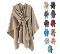 Grand poncho châle pour femme - Cardigan doux et chaud ouvert sur le devant pour l'automne et l'hiver, couverture tricotée légère pour voyage et printemps, automne, hiver par temps froid, kaki, Taille