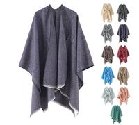 Grand poncho châle pour femme - Cardigan doux et chaud ouvert sur le devant pour l'automne et l'hiver, couverture tricotée légère pour voyage et printemps, automne, hiver par temps froid, bleu marine