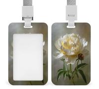 Grand porte-badge rétractable avec motif de pivoine blanche - Pour le travail, le bureau, les médecins, les infirmières