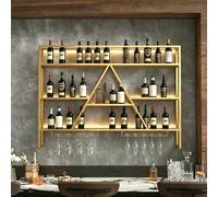 Grand porte-bouteilles mural avec éclairage LED, étagères industrielles en barre de fer avec support à verres à vin pour bouteilles d'alcool et verres, adapté pour bar à domicile(Gold,120cm/47.2in)
