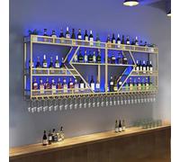 Grand Porte Bouteilles Mural,Avec Lumière LED,Etagere Murale Industriel,Casier À Vin Et Porte-Verre,Étagère De Rangement,Casier À Bouteilles,Range Bouteille Pour Bar(3-layer Gold,260*20*86cm)