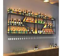 Grand Porte Bouteilles Mural,Avec Lumière LED,Etagere Murale Industriel,Casier À Vin Et Porte-Verre,Étagère De Rangement,Casier À Bouteilles,Range Bouteille Pour Bar(3-layer Black,250*20*86cm)