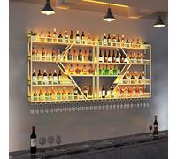 Grand Porte Bouteilles Mural,Avec Lumière LED,Etagere Murale Industriel,Casier À Vin Et Porte-Verre,Étagère De Rangement,Casier À Bouteilles,Range Bouteille Pour Bar(4-layer Gold,200*20*123cm)