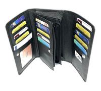 Grand porte monnaie femme cuir véritable spacieux compagnon, portefeuille 14 cartes, billet, monnaie et identité -Noir-LOLUNA®