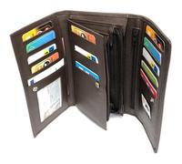 Grand porte monnaie femme cuir véritable spacieux compagnon, portefeuille 14 cartes, billet, monnaie et identité -Brun-LOLUNA®