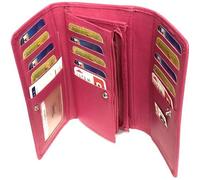 Grand porte monnaie femme cuir véritable spacieux compagnon, portefeuille 14 cartes, billet, monnaie et identité -Fuchsia-LOLUNA®