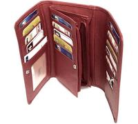 Grand porte monnaie femme cuir véritable spacieux compagnon, portefeuille 14 cartes, billet, monnaie et identité -Rouge-LOLUNA®