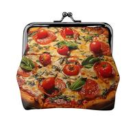 Grand porte-monnaie imprimé pizza pour femme en cuir synthétique mignon avec verrou à baiser, Noir , Taille unique, Pochette à monnaie