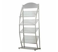 Grand porte-revues argenté avec roulettes pour bureau et maison - Support de classement, brochure et catalogue A4, 63 x 32 x 153 cm