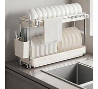 Grand porte-savon double couche incliné avec crochet pour chiffon de cuisine pour comptoir de cuisine, organisateur d'éponges de cuisine, gadgets de cuisine essentiels