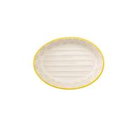 Grand porte-savon ovale en céramique avec imprimé floral, bord jaune, plateau peint à la main, 15 x 11 x 3 cm