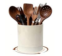 Grand porte-ustensiles de cuisine antidérapant, rotatif à 360 °, rangement polyvalent pour ustensiles de cuisine tels que spatules, couteaux, fourchettes et baguettes (blanc)