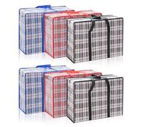 Grand porte-vêtements réutilisables avec poignée, sacs en plastique avec fermeture éclair, lot de 6 organisateur pliable avec fermeture éclair, shopping (60 x 50 x 20 cm, rouge, noir, bleu)