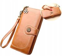 Grand portefeuille en éco-cuir pour femmes avec porte-clés, marron, 19.3x10x3.5 cm