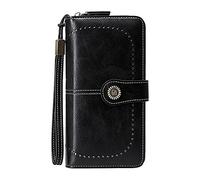Grand portefeuille pour femme avec compartiment pour téléphone portable en cuir ciré européen et américain de grande capacité Portefeuille homme Grand passeport, b, Taille unique