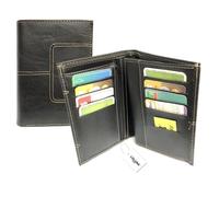 LOLUNA® Grand Portefeuille Fantaisie surpiqué 4 Volets pour Ranger 8 Cartes - Ticket - Billet - Monnaie - Permis - Identité - Carte Grise - Assurance - en Simili Cuir Doux pour Homme et Femme - Noir