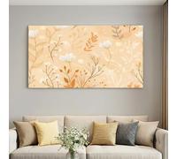 Grand Poster Toile XXL Motifs Feuilles Naturelles 150 x 100 cm Beige | Tableau Déco Géant Sans Cadre, Impression Textile HD pour Grand Salon et Espace Détente, Finition Nette Éclatante