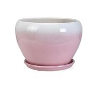 Grand pot de fleurs en céramique violet dégradé avec plateau - Joli pot rond pour plantes grasses d'intérieur et d'extérieur - Pot de taille moyenne pour la croissance des plantes vertes