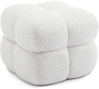 Grand Pouf carré capitonné, Pouf Cube en Lin Beige avec Structure en Bois Massif, 53 x 53 x 44 cm, Repose-Pieds décoratif pour canapé, Chambre, Salon et Chambre détudiant