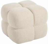 Grand Pouf carré capitonné, Pouf Cube en Lin Beige avec Structure en Bois Massif, 53 x 53 x 44 cm, Repose-Pieds décoratif pour canapé, Chambre, Salon et Chambre détudiant