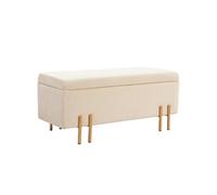 Grand pouf coffre de rangement design contemporain- banc avec espace de rangement - dim. 100L x 40l x 42H cm - velours beige piètement métal doré