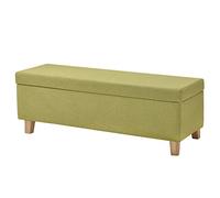 Grand pouf de rangement pliable beige avec pieds en bois, tabouret de jardin multifonction avec couvercle amovible (120 x 40 x 42 cm)