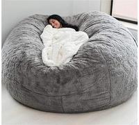 Grand pouf de rangement rembourré ultra doux (contient du remplissage) pour adultes - Grande housse de canapé ronde - Gris clair - 1,5 m