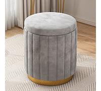 Grand pouf de rangement rond en velours - Repose-pieds rembourré avec base, tabouret doux pour décoration d'intérieur