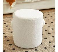 Grand pouf rond en fausse fourrure amovible et lavable pour salon et chambre à coucher - Blanc doux - Repose-pieds confortable