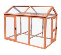 Grand poulailler en bois, cadre en bois debout, enclos d'extérieur avec serrure pour animaux domestiques, clapier de jardin en maille