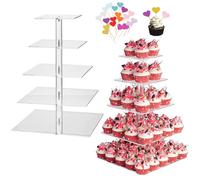 Grand présentoir à cupcakes en acrylique à 5 étages avec 20 prises à gâteaux, présentoir à dessert en verre transparent, tour à cupcakes en acrylique pour mariage, anniversaire, bar fêtes (carré)