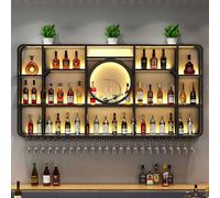 Grand présentoir à vin en métal monté au Mur avec des lumières LED, étagère Murale Industrielle, Porte-vins Mural en Fer, Porte-gobelets Suspendus en métal de Grande capacité, pour la cuisin