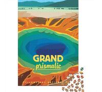 Grand Prismatic Spring Travel Poster De Noël Puzzle en Bois, 1000 pièces | Pour les jours libres de décembre : ce puzzle 1000 pièces adulte crée un moment puzzle pendant les journées froides.