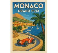 Grand Prix de Monaco Vintage Racing Art Print Méditerranée Côtière Taille A4