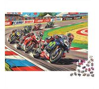 Grand Prix Puzzle Casse-Tête 1000 Pièces Recyclé Material Motorcycle Race Puzzles for Garçon & Fille À partir de 6 Ans Éducatif Jeu Défi Parent-Enfant Jouet 52x38cm/1000pcs