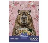 Grand Puzzle 1000 Pièces Adulte, Capybara with Ramen and Cherry Blossoms, Loisir Créatif, Idée Cadeau Noël, Pièces Haute Qualité, 52x38cm/1000pcs