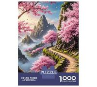 Grand Puzzle 1000 Pièces Adulte, Serene Mountain Path with Cherry Blossoms, Activité Relaxante, Activité Familiale De Noël, Découpe Précise, 52x38cm/1000pcs