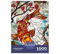 Grand Puzzle 1000 Pièces Adulte, Stained Glass Koi Fish and Cherry Blossoms, Soirée en Famille, Idée Cadeau Noël, Pièces Haute Qualité, 70x50cm/1000pcs