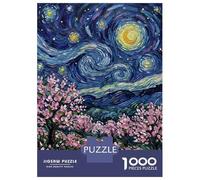 Grand Puzzle 1000 Pièces Adulte, Starry Night with Cherry Blossoms Painting, Divertissement Intérieur, Cadeau De Fin D’Année, Pièces Durables, 38x26cm/1000pcs