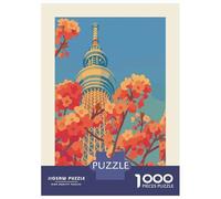 Grand Puzzle 1000 Pièces Adulte, Tokyo Skytree and Cherry Blossoms Art, Activité Relaxante, Activité Familiale De Noël, Découpe Précise, 38x26cm/1000pcs