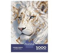Grand Puzzle 1000 Pièces Adulte, White Lion with Golden Geometric Pattern, Divertissement Intérieur, Cadeau De Fin D’Année, Pièces Durables, 52x38cm/1000pcs