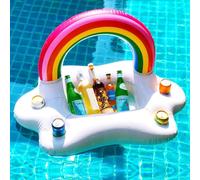 Grand refroidisseur de boisson gonflable en forme de nuage arc-en-ciel avec porte-gobelets - Parfait pour les fêtes à la piscine et les divertissements en plein air !