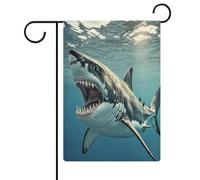 Grand requin blanc ouvert - Drapeau de jardin - Bannière double face - Petits drapeaux personnalisés pour piscine, cour, extérieur - Décoration murale - 32,6 x 47,5 cm