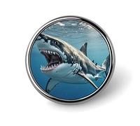 Grand requin blanc ouvert rond badge en métal personnalisé pour vêtements, sacs, chapeaux, broche imprimée humoristique, décoration de fête, accessoires pour homme et femme