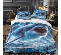 Grand requin blanc Parure de Lit Microfibre résistante 3D Effet Hypoallergique prédateur marin Housse de Couette Fermeture Éclair Super Douce Respirante for Garçons Adolescents Single（135x200cm）